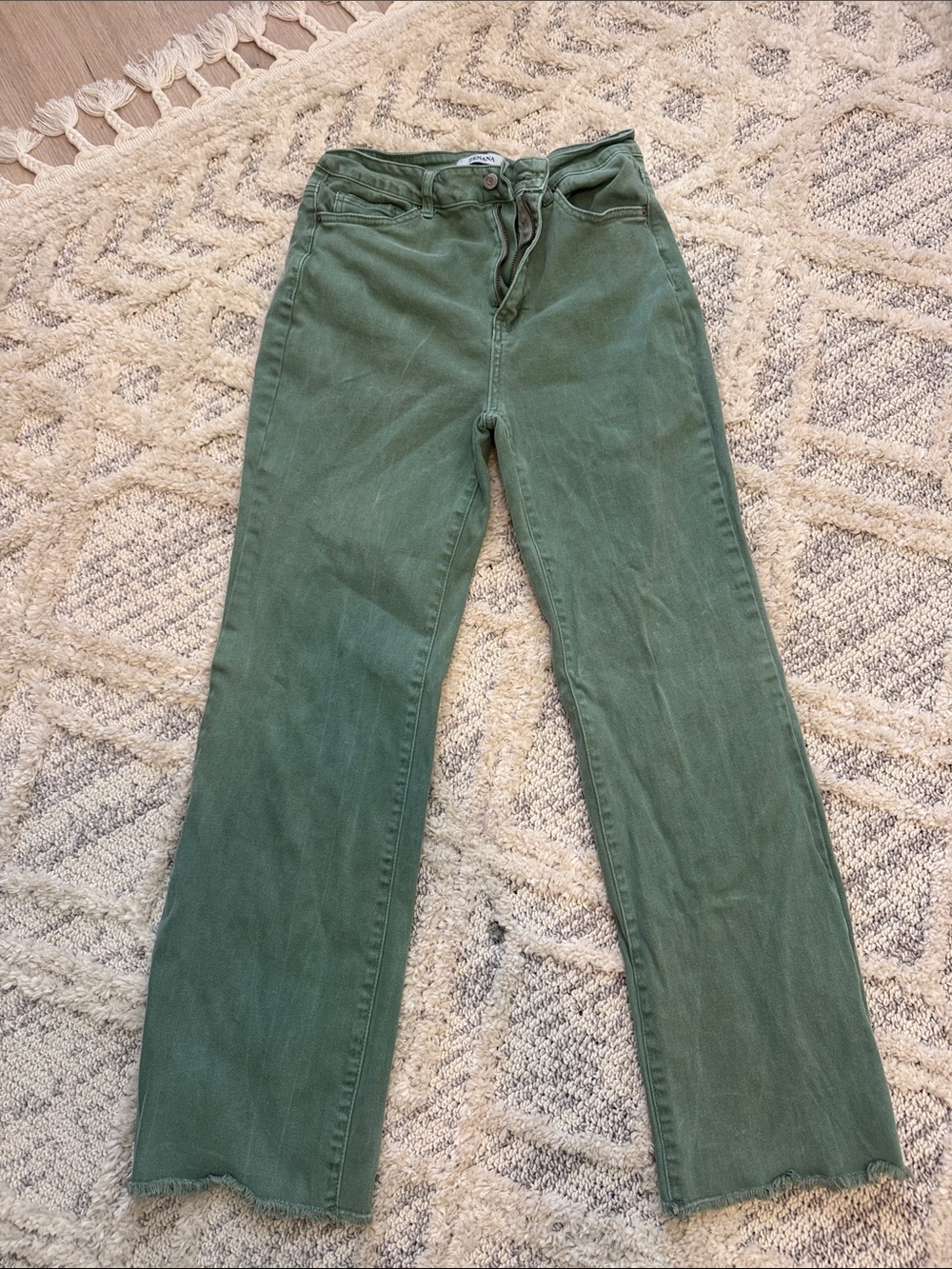 High-Rise Olive Green Cropped Straight Jeans
